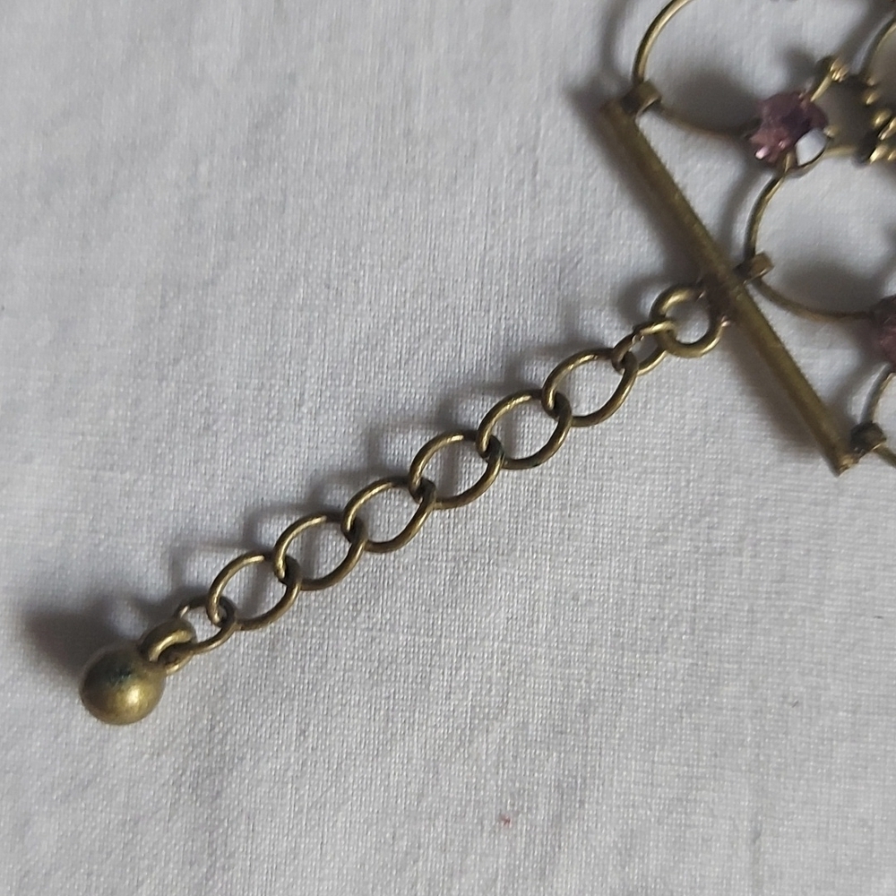 Vintage Purple Stone Flower and Rhinestone Filigree Chain Bracelet - Picture 2 of 7